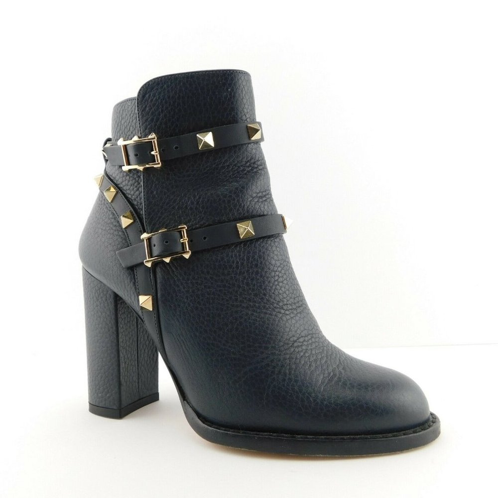 VALENTINO Rockstud Strap Block Heel Booties 35 - Picture 2 of 10